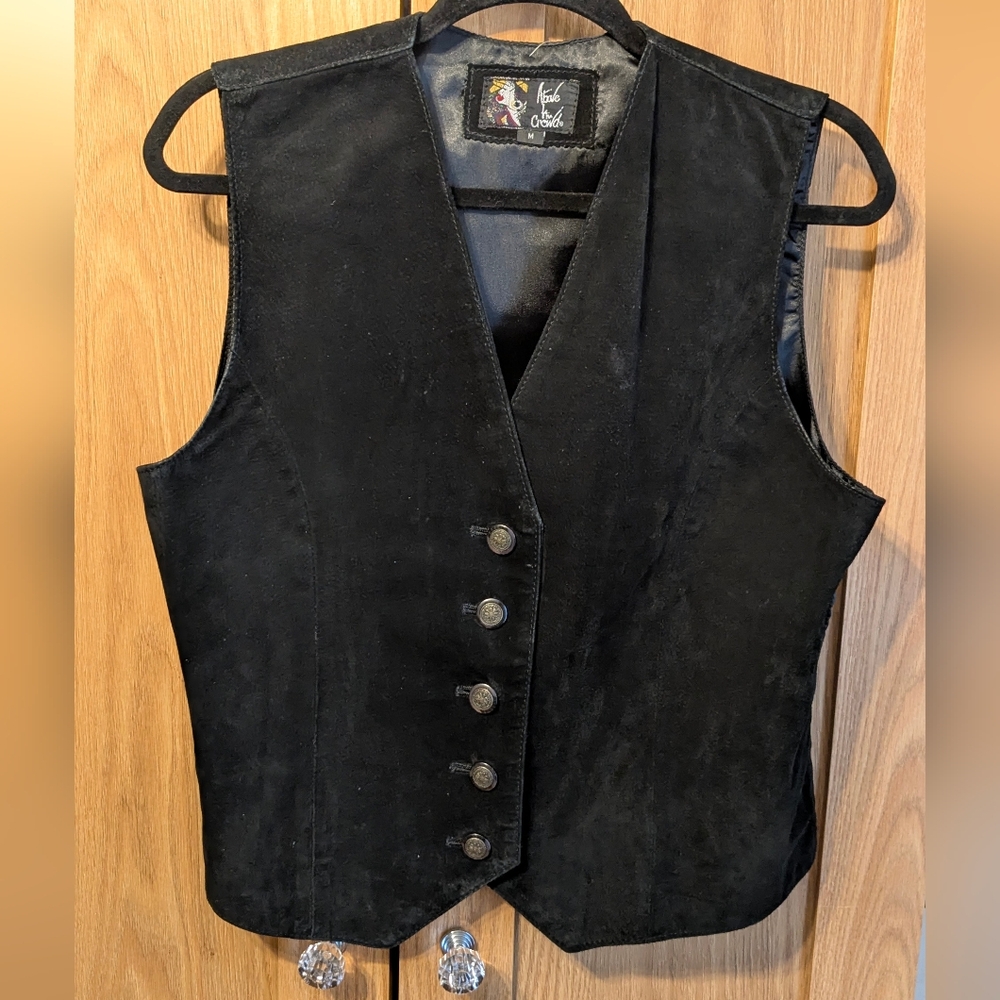 Vintage Black Suede Button-Up Vest